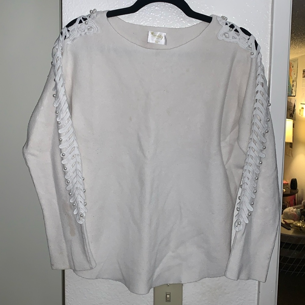 Sirenlily womens sweater with Pearl sleeve details - petite XL PXL